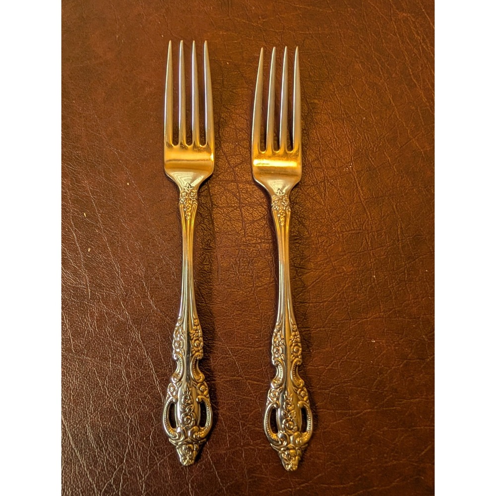 Oneida Renoir-Pembrooke Stainless Steel Salad Forks Set of 2 Ornate Floral Rose